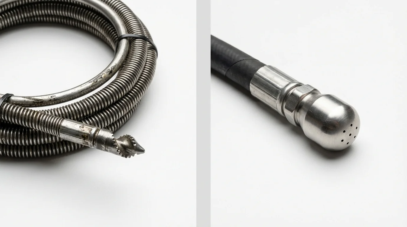 Drain snake cable and hydro jetting nozzle used for drain cleaning in Lumpkin, GA
