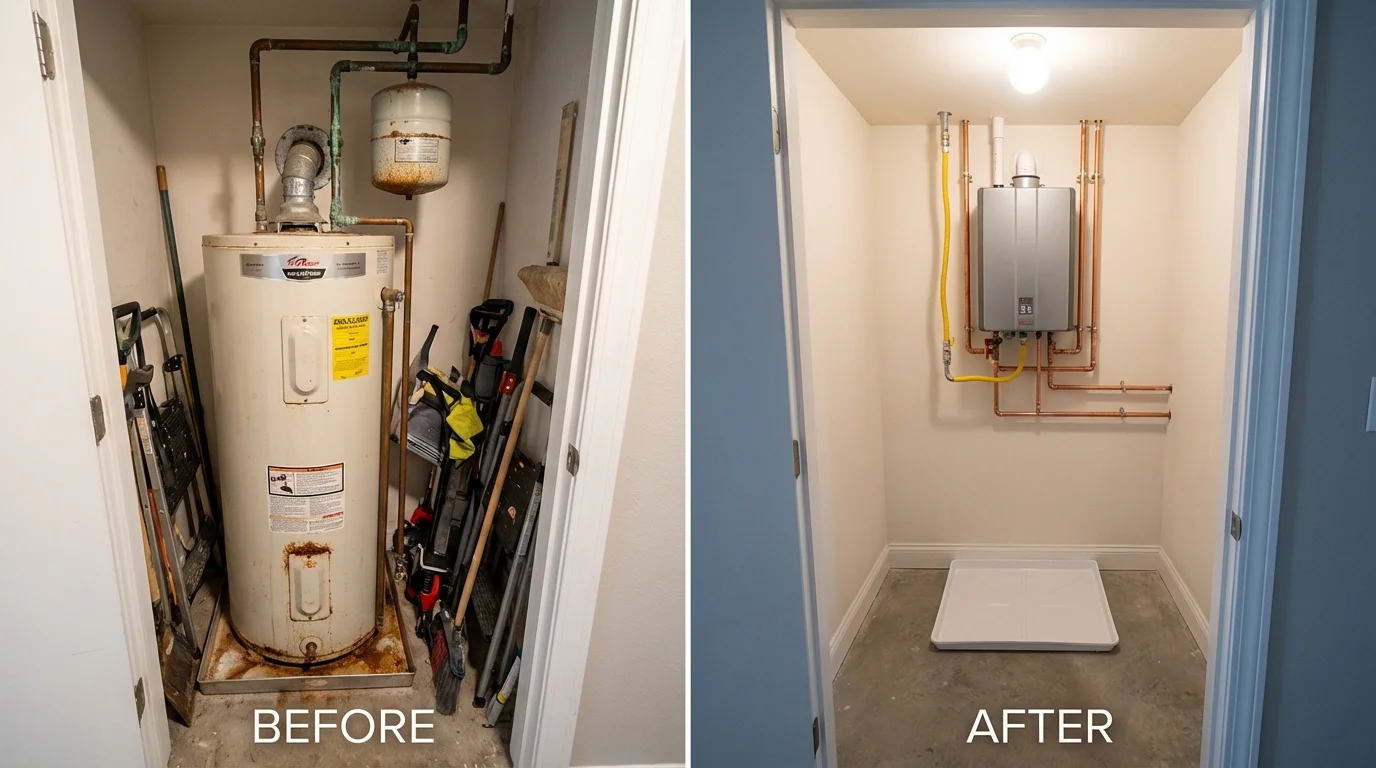 Tank water heater versus wall-mounted tankless unit comparison for Lumpkin, GA homeowners