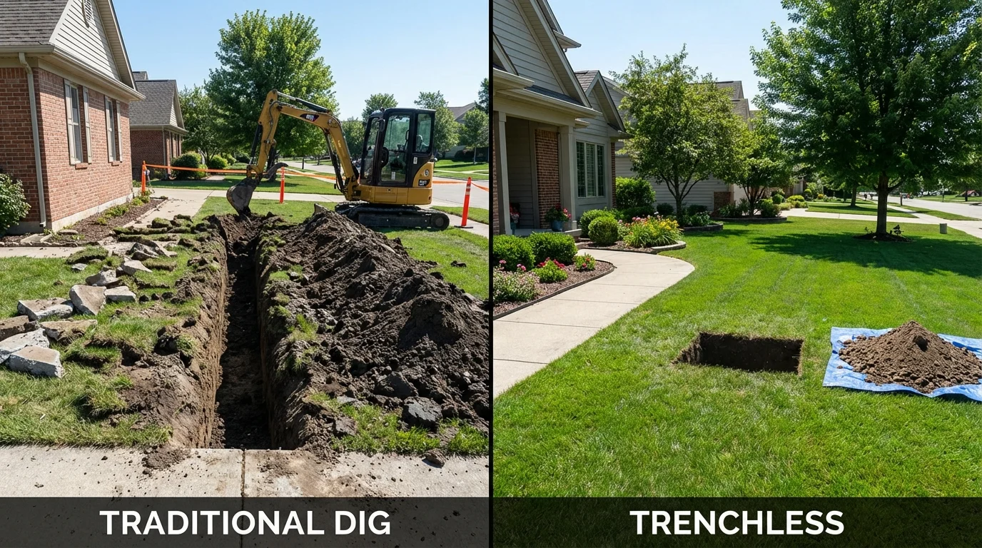 Trenchless sewer repair with minimal yard damage versus traditional excavation in Lumpkin, GA